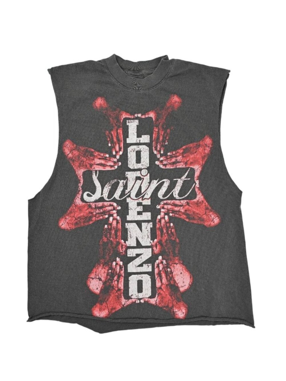 Saint Lorenzo Cut-Off Muscle Tee in Washed Black